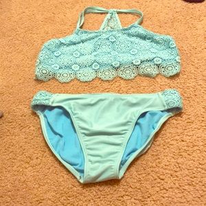 2 piece kids swim suit with lace